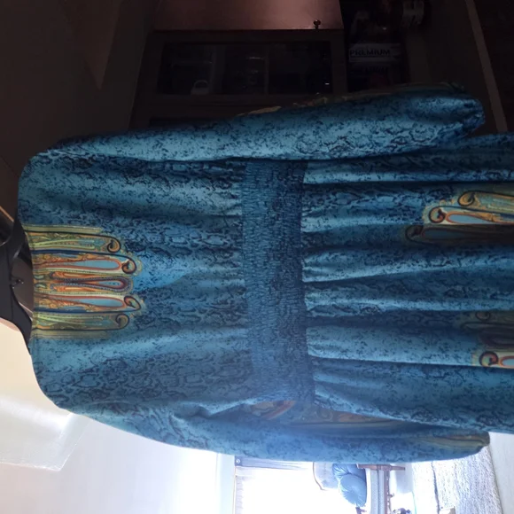 Blue Patterned Long Dress - Picture 3 of 9